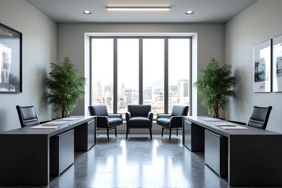 Modern, minimalist office environment with natural light