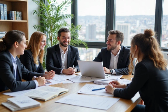 Professional team collaborating in a modern office