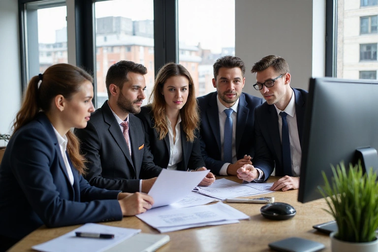 Attorneys discussing corporate legal strategies in a modern office